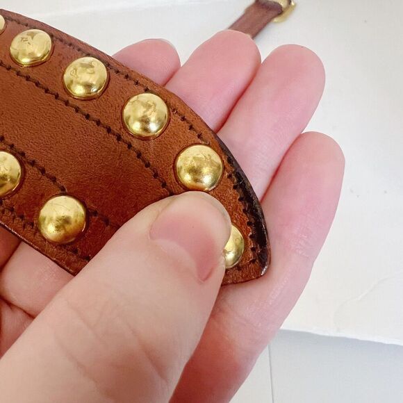 Avignon Vintage Cognac Brown Leather Gold Studded Belt Size M Western Boho - Picture 7 of 7